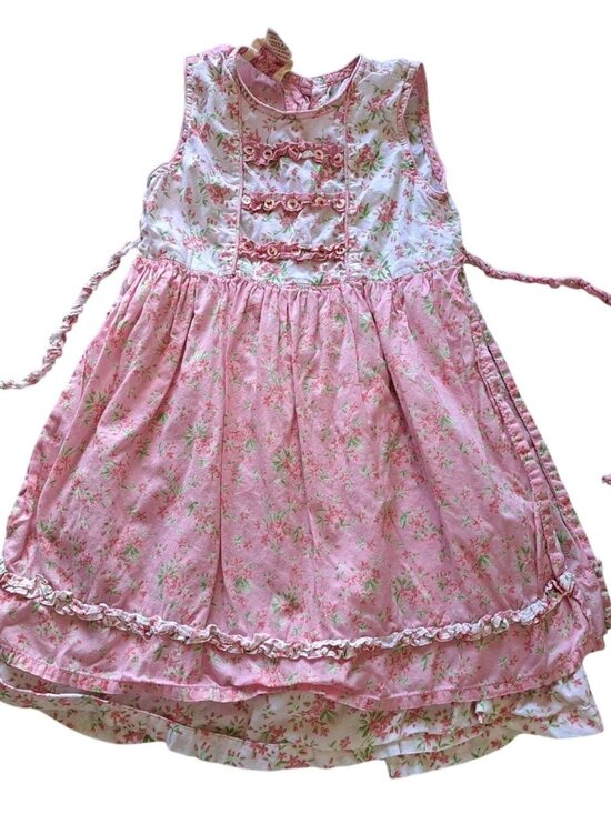 Corneloki Other - Corneloki Pink Floral Toddler Dress Ruffle Trim Button Size 2 Cotton Cottage